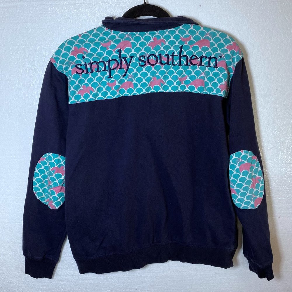Simply Southern Womens Sz Medium Navy Half Zip Pullover Whale Preppy Elbow Patch